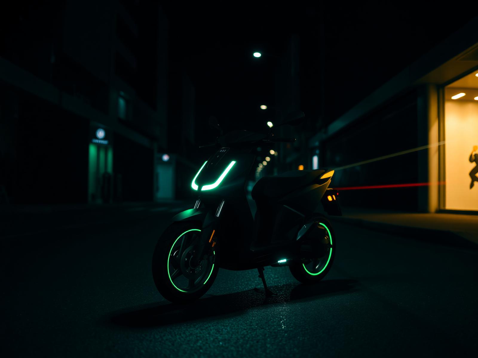 Monopatín eléctrico premium en una calle urbana de noche